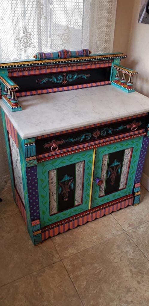 Hand-Painted Victorian Commode Cabinet by Dena Lynn