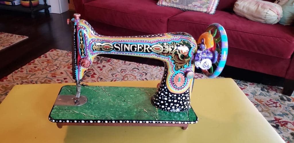 Hand-Painted Antique Sewing Machine by Dena Lynn