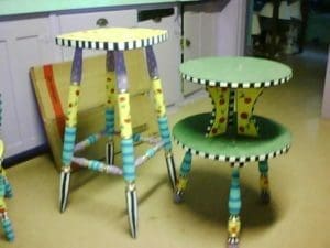 Hand-Painted Table & Stool by Dena Lynn