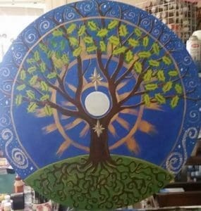 "Winter Solstice" Tree on Upcycled Table Top by Dena Lynn